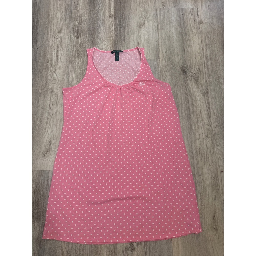 Lauren Ralph‎ Lauren Pink Polka Dot Tank Nightgown Size XL Scoop Neck Cotton - Picture 2 of 7